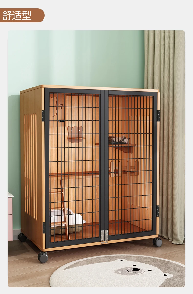 

Solid wood cat villa, indoor cat room, household cat house, double layered luxury panoramic cabinet,