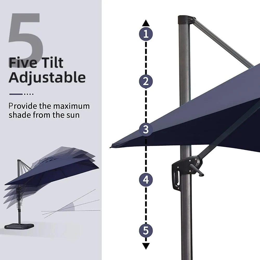 10 Feet Patio Umbrella Outdoor Cantilever Round Umbrella Aluminum Offset Umbrella with 360-degree Rotation for Garde 6