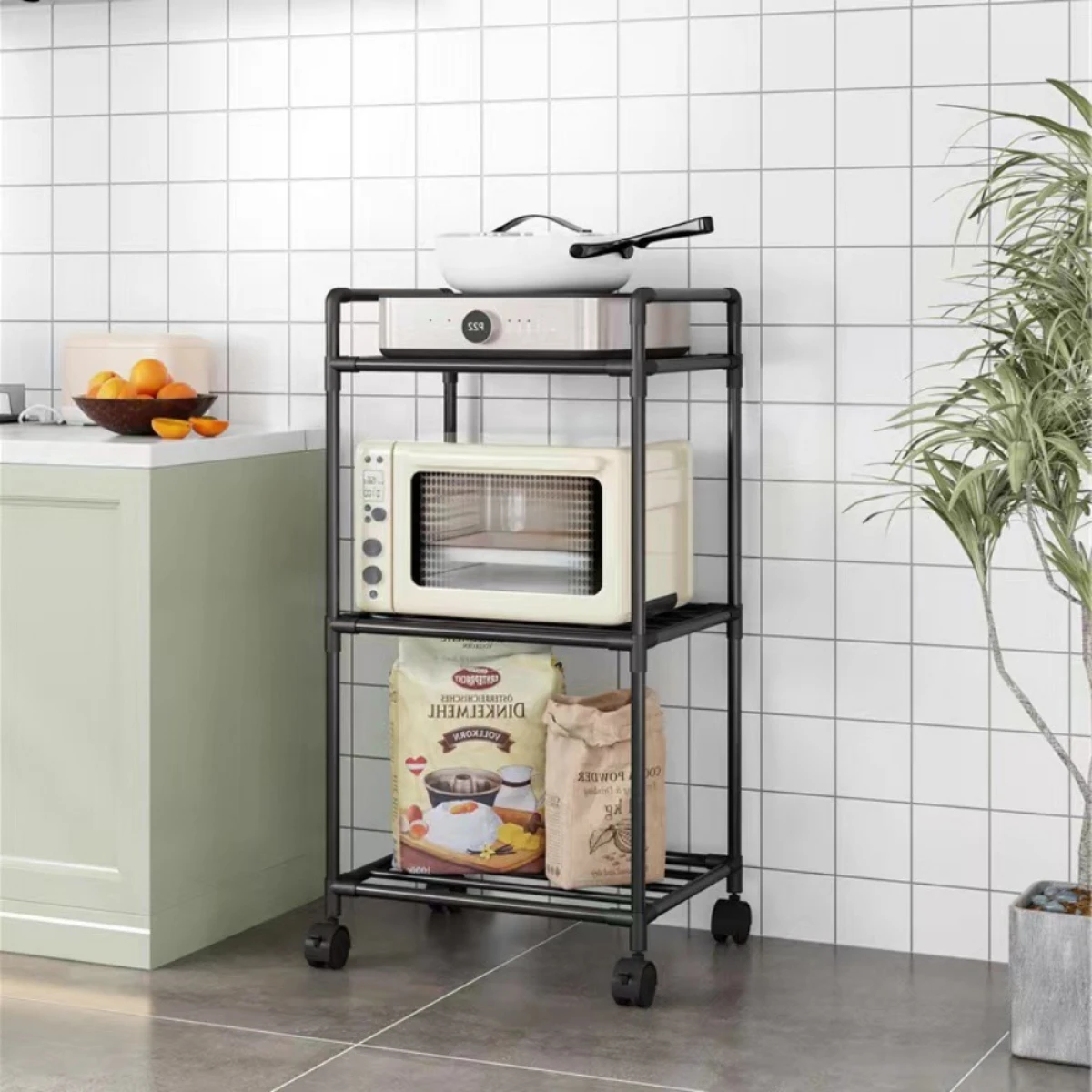Storage Rack Rolling Storage Cart Floor-Standing Multi Layer with Pulley for Bathroom Kitchen