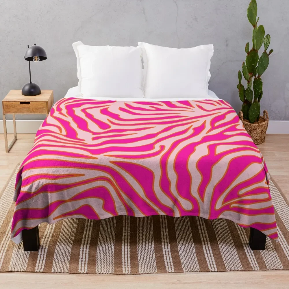 

Zebra Print Pink And Orange Zebra Stripes Wild Animal Print Preppy Decor Modern Zebra Pattern Throw Blanket manga Blankets