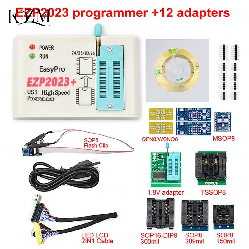 

EZP2023 High-Speed USB SPI Programmer+12 Adapters Support 24 25 26 93 25T80 EEPROM 25 Flash Bios Burn Offline Copy Chip