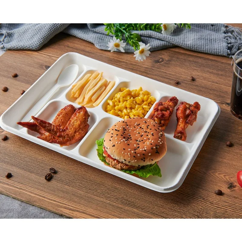 Compostable 6 Compartment Plates, 90 Pack Compartment Paper Plate, 12.5x8.6 inch Disposable School Lunch