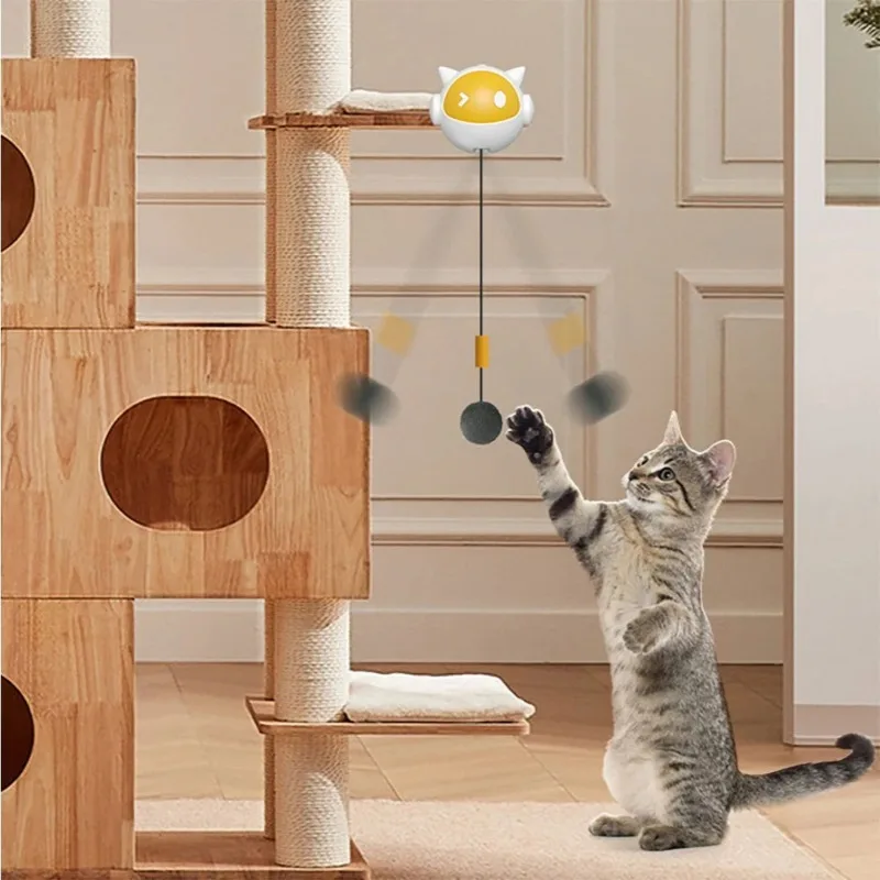 Interactive Electric Cat Toy with Replaceable Hair Ball Yellow Ball  Auto-Off Timer and Clip-On Design for Desktop or Cat Tree