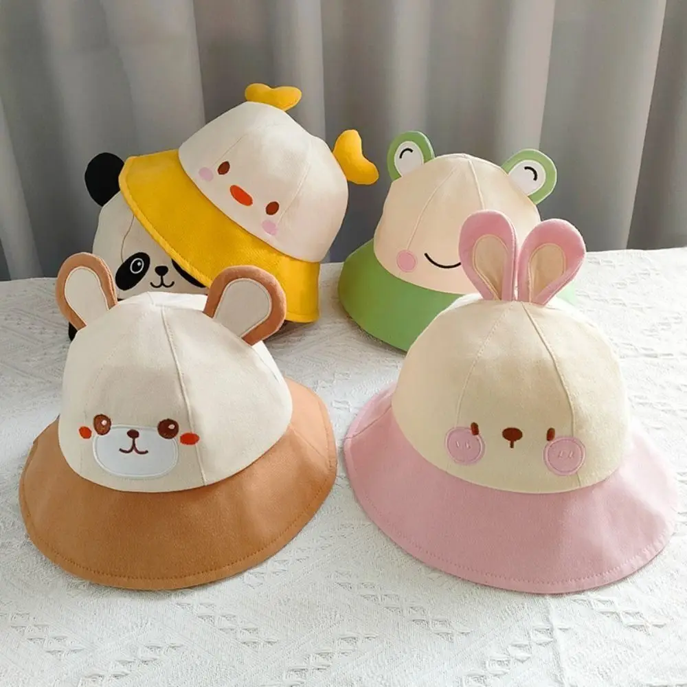 

Cotton Kids Bucket Cap Summer Cartoon Rabbit Wide Brim Sun Visor Hat Anti-UV Baby Fisherman Hat