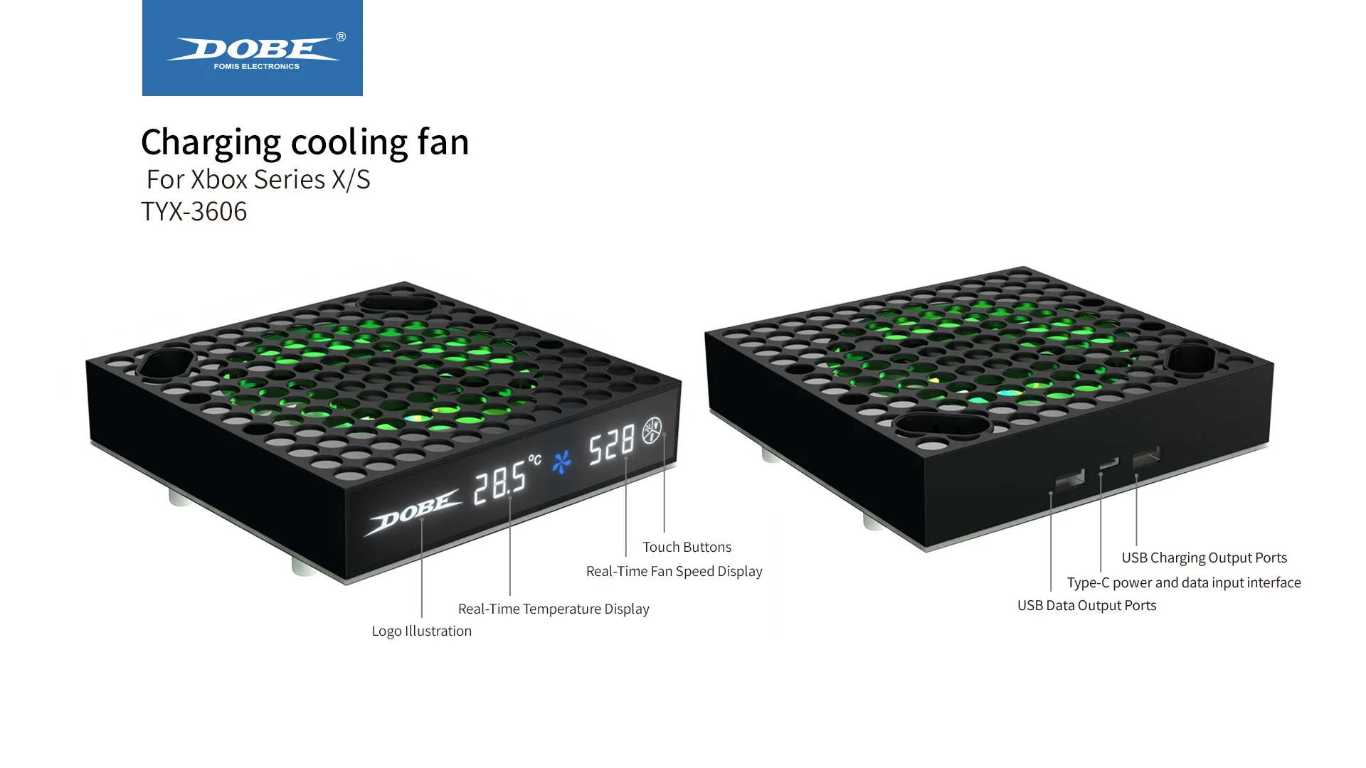 Cooling Fan and Charging Station for Xbox Series X/S with Intelligent Temperature Control Function,2PCS 1100mAh Battery TYX-3606