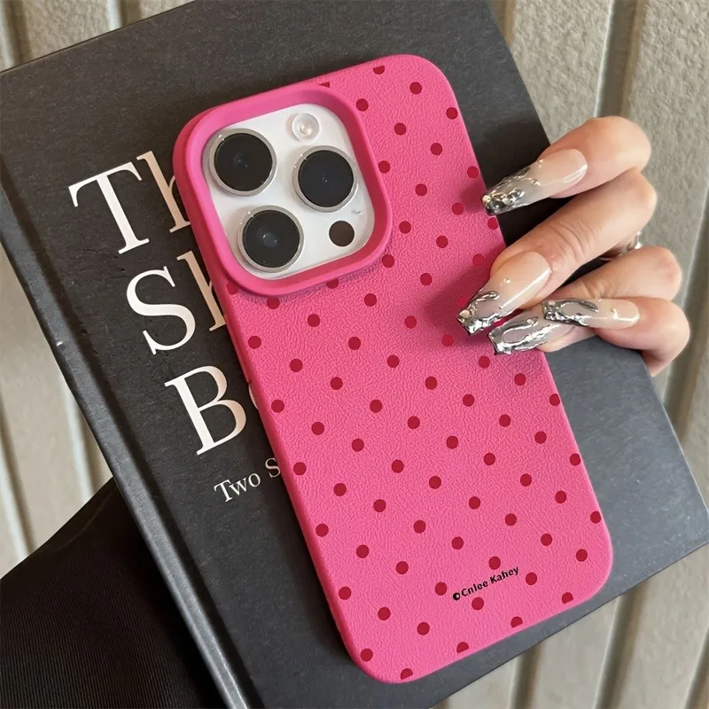 Chic Rose Red Polka Dot Design Lichee Pattern Phone Case For iPhone 17 16 15 14 13 12 11 Pro Max XS X XR 16E 16 Plus 17Air Cover 3