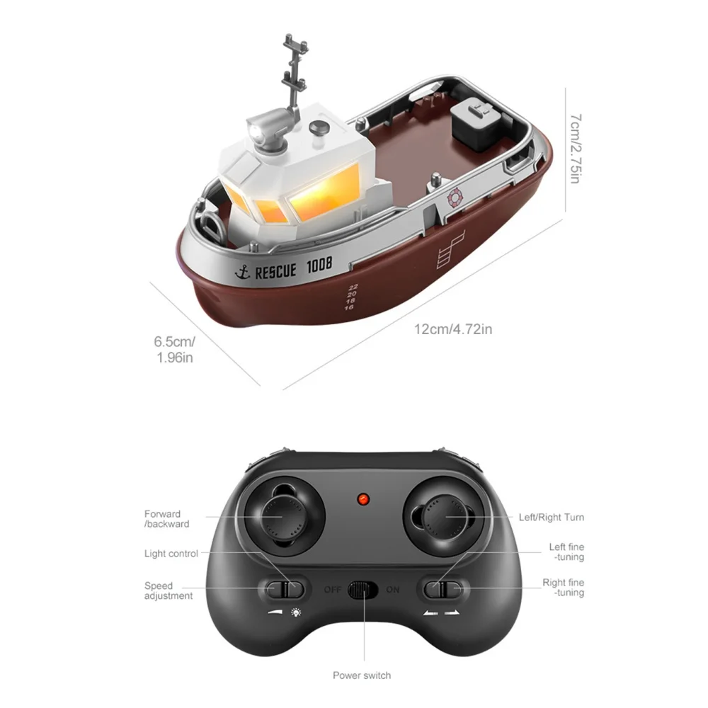 S820 1/32 2.4G Mini RC Boat LED Light Dual Motor Waterproof Remote Control Rescue 1008 Wireless Electric Vehicles Models Toys 6