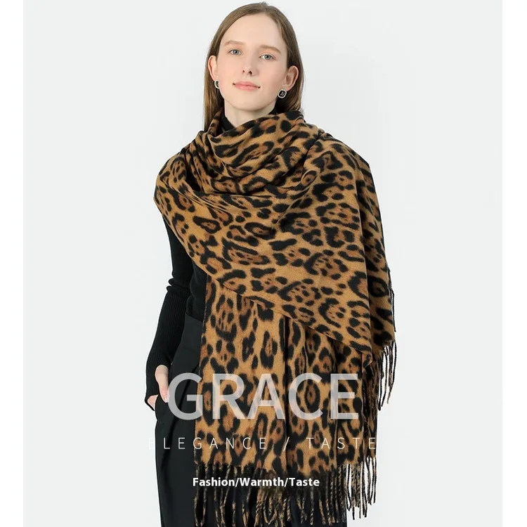 New Leopard Print Scarf For Autumn And Winter Women's European And American Warm And Versatile Scarf Comfortable And Fashionable Cashmere Shawl_voghion.com