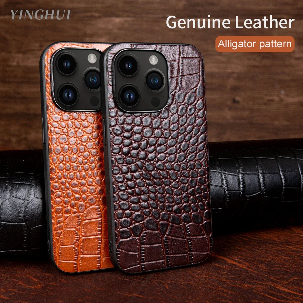 Premium Genuine Leather Cowhide Phone Case - Elegant Protective Back Shell Cover