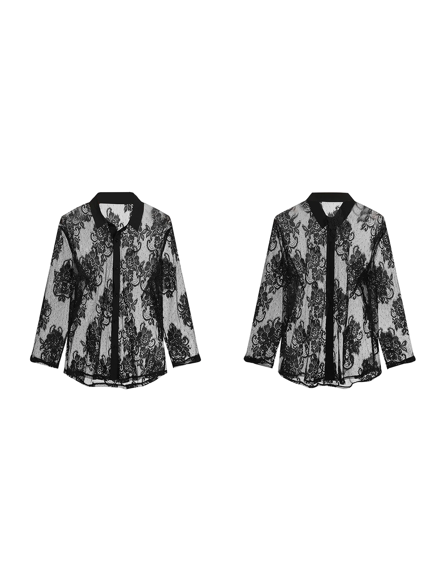 Men s Stylish Floral Print Lapel Neck Long Sleeve Button-Down Shirt with Mesh Detailing for Casual Summer Fashion