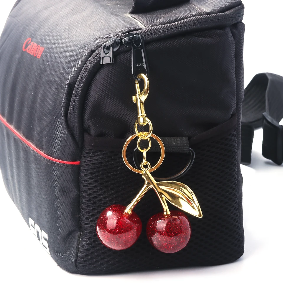 Portachiavi Donna Con Ciondolo Ciliegia Rosa E Rosso – Decorato Con Strass E Cristalli - 3
