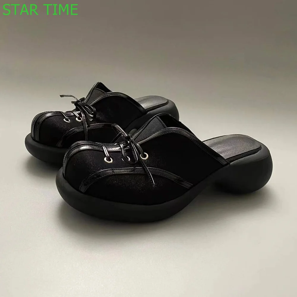 

Closed Toe Butterfly Knot Tie Slippers 2024 Summer New Outdoor Casual Thick Soled Slip On Slippers Black Fashion Women Slides