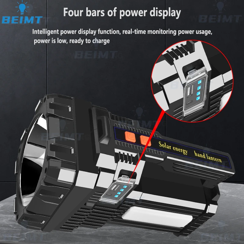 LED Flashlight LED Lights Camping Lamp Camping Lights Solar Flood Light Solar Lantern High Power Hand Lamp Solar Energy USB Rechargeable LED Flashlight Outdoor Camping Floodlight Emergency Power Torch Warning Light
