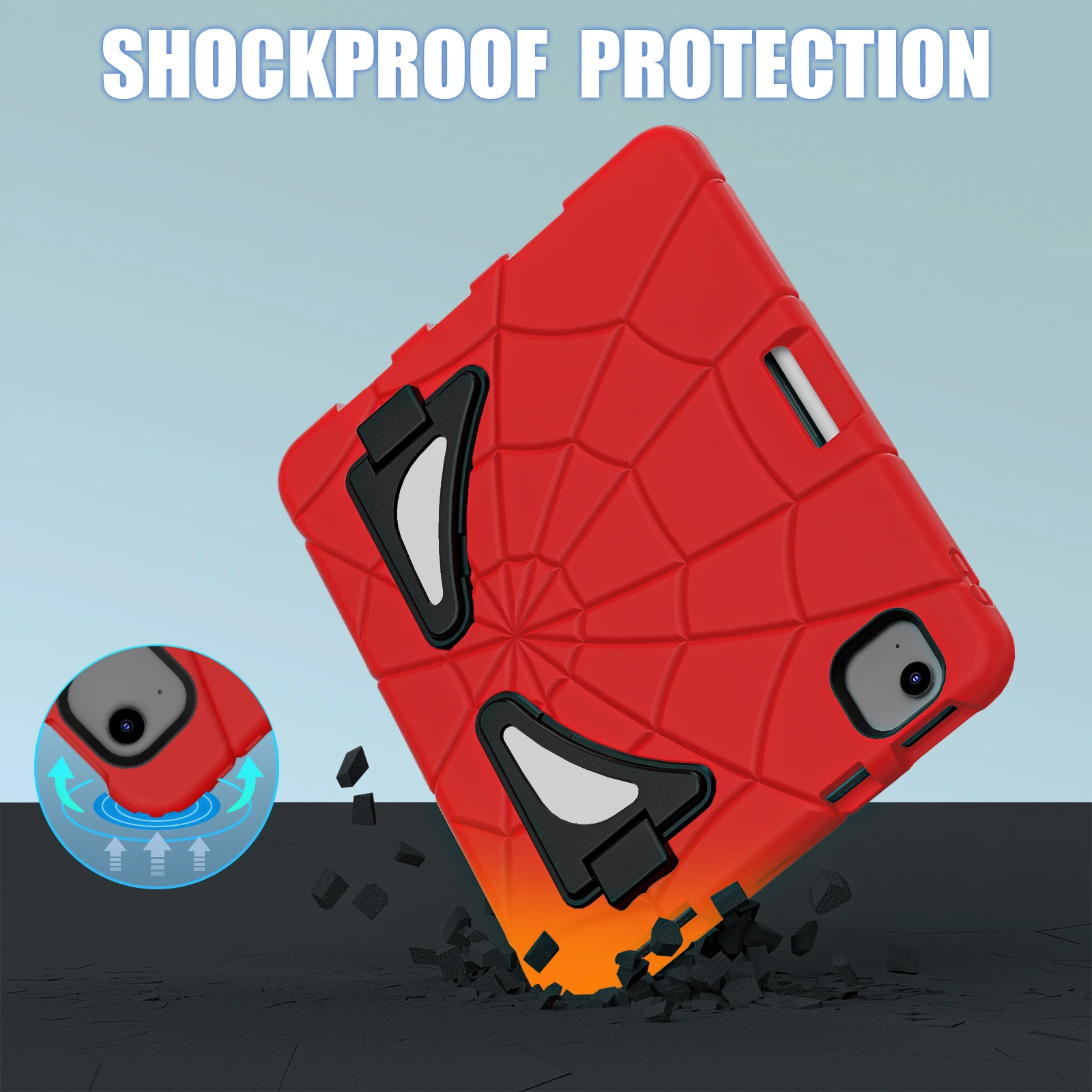Children's Spider Shockproof Tablet Case with Kickstand and Pen Slot - Silicone + PC Protective Cover