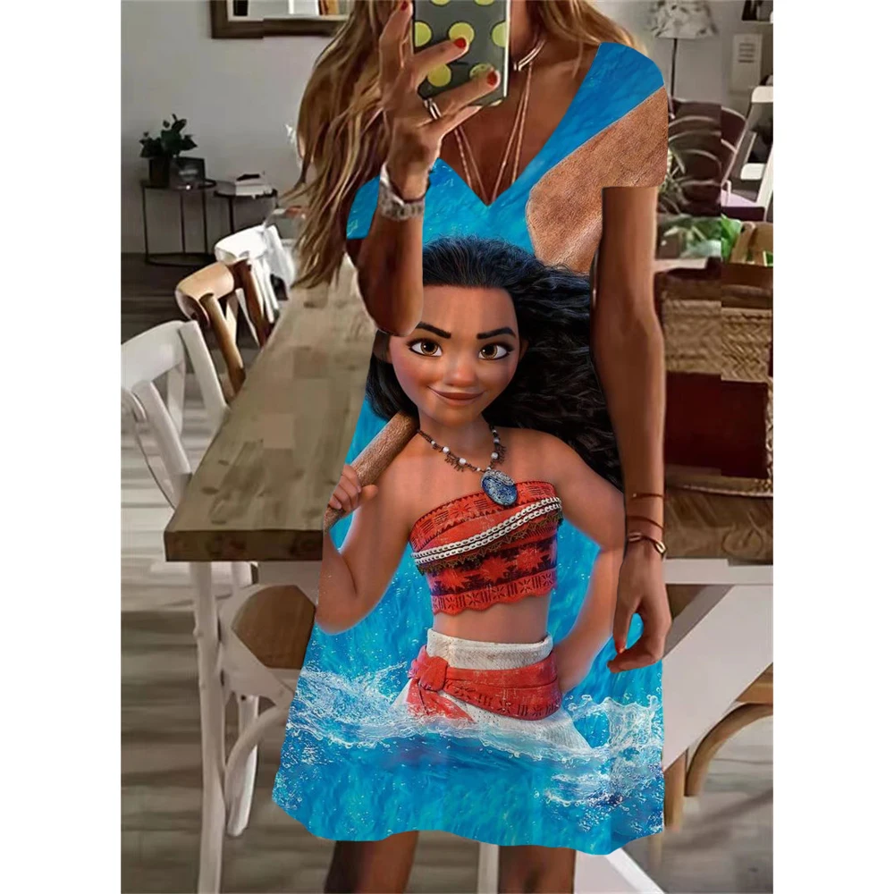 thumbnail image 1 of Vestido de manga corta con escote en V, estilo casual de calle, ropa de mujer, vestido de princesa Elsa de Disney Frozen, estampado para mujer, 1 of 5
