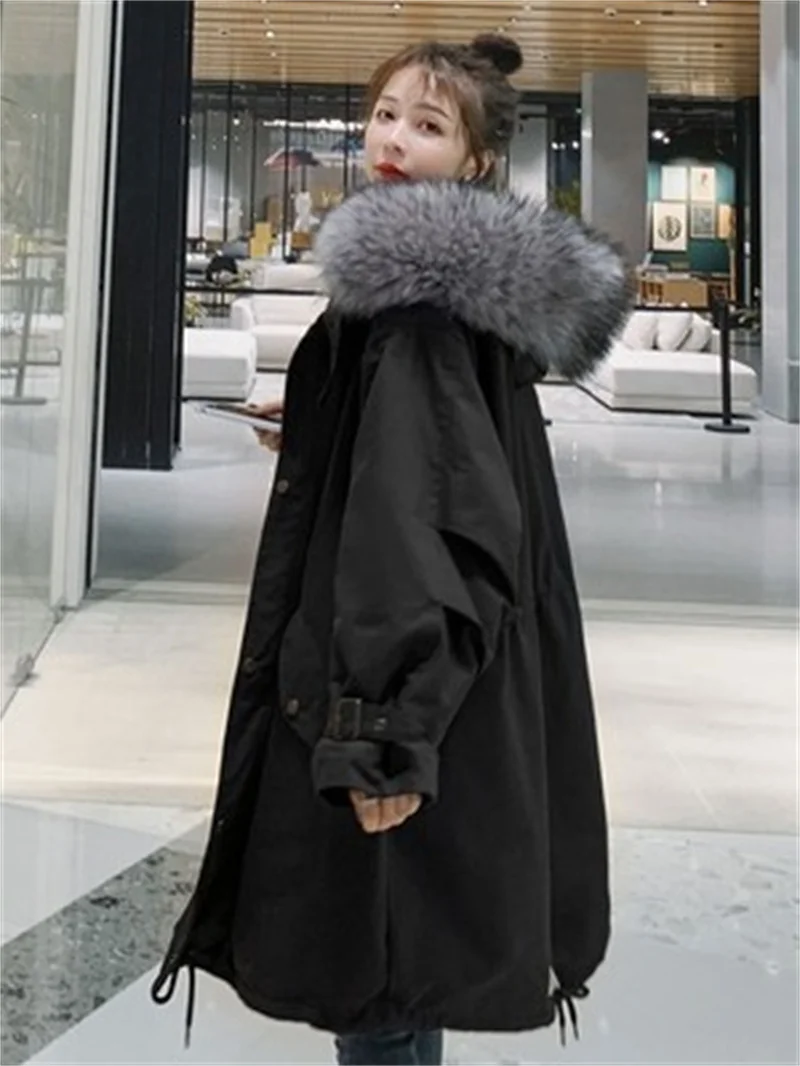 Popular Parka Cotton Dress Women's Medium Long 2022 New Plush Thickened Cotton Dress Korean Loose Work Coat Cotton Jacket Coat X