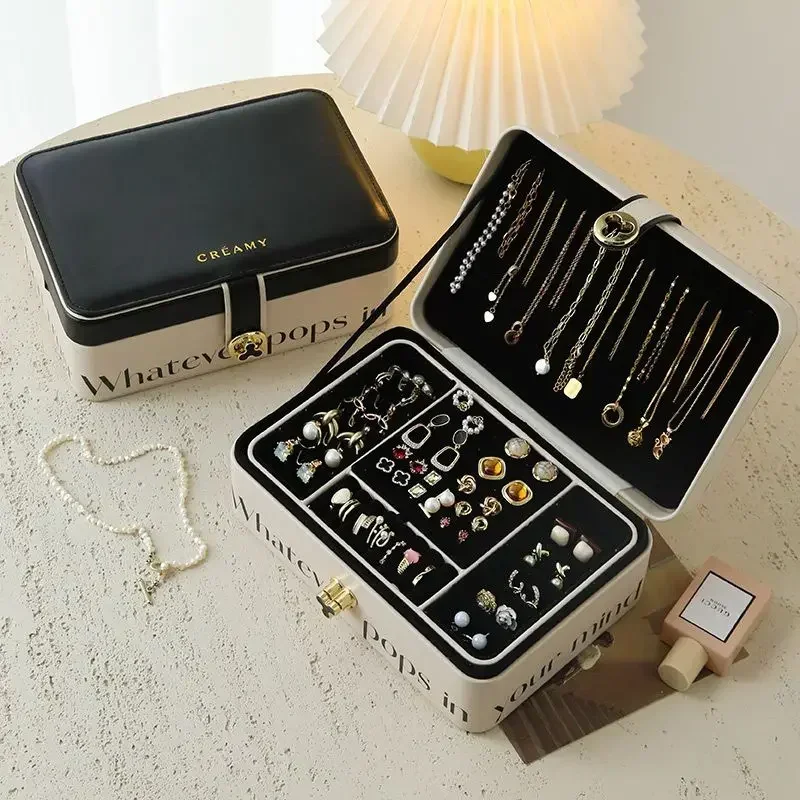 

Большая шкатулка для ювелирных украшений, золотые ожерелья из искусственной кожи, портативный двухслойный органайзер, емкость для хранения