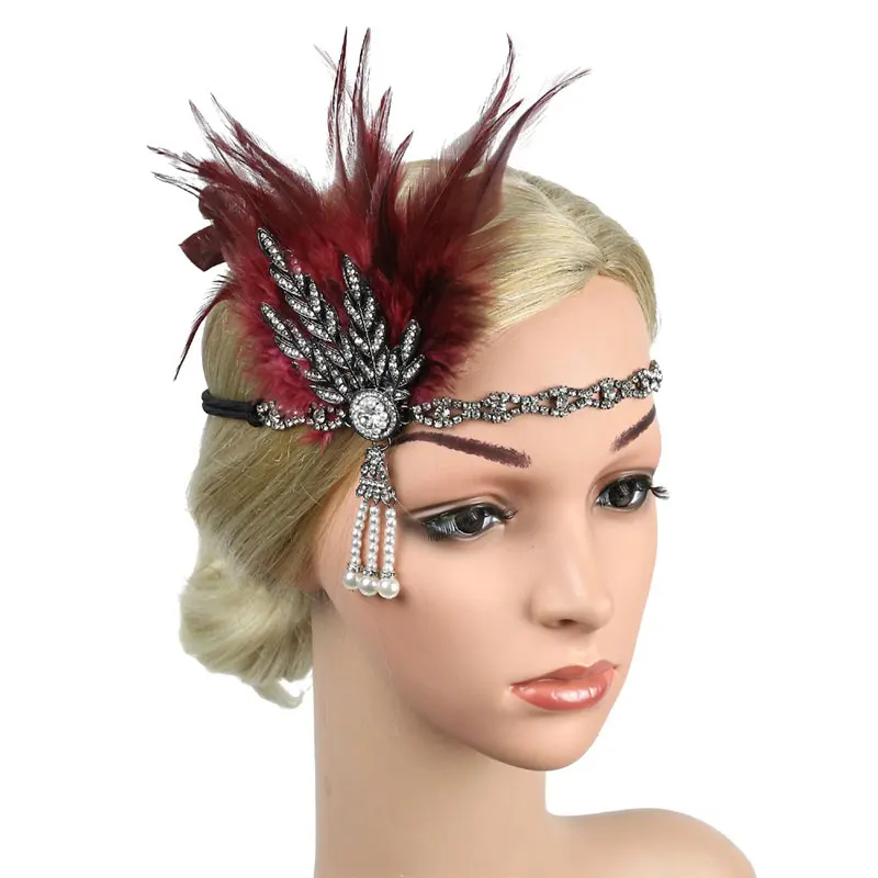 BABEYOND Flapper - Fascia per capelli stile anni '20, Gatsby, vintage, con strass, accessorio per matrimonio, ballo di fine anno, da donna, colore: argento