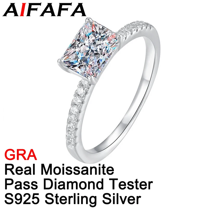 

AIFAFA 1 Carat Real Moissanite Rings 100% S925 Solid Silver Brilliant Radiant Cut Rectangle Gemstone Jewelry Pass Diamond Test