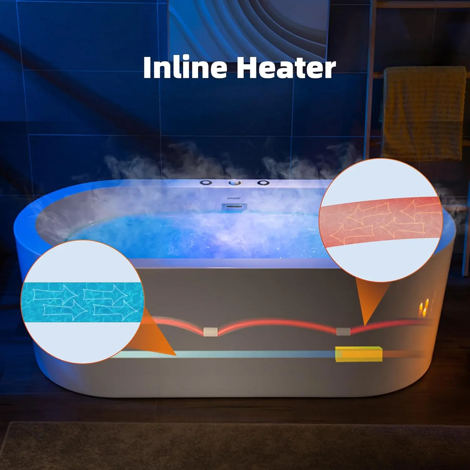 66-1/2" x 31-7/8" Whirlpool Water Jetted and Air Bubble Freestanding Heated Soaking Combination Bathtub BJ-200