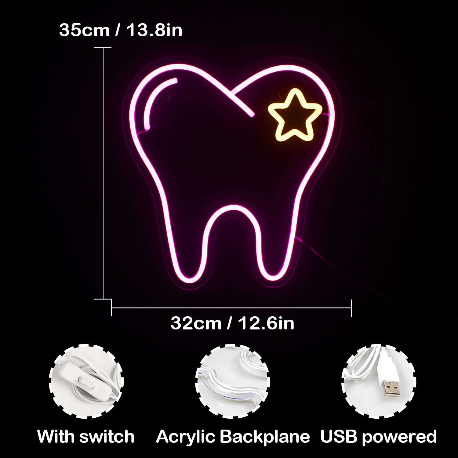 Tooth Neon Sign White Tooth LED Neon Medicine LED Light Dentist Night Light  up Board Desk Lamp Wall Hanging Dental Clinic Sign 