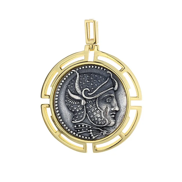 

SLG-1ZFSILVER 925 Silver Fashion Luxury Seleucid I Retro Gold Ancient Coin Necklace Pendant Without Chains Women Wedding Jewelry