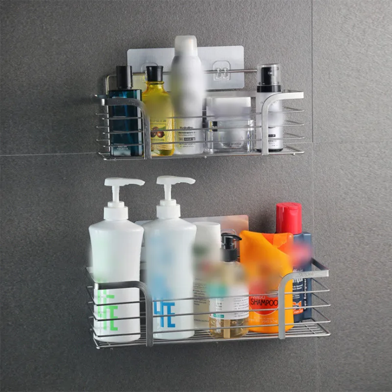 

304 Stainless Steel Bathroom Shelf Wall Mounted Soap Holder Pasteable Toilet Kitchen Storage Rack Bathroom Accessories