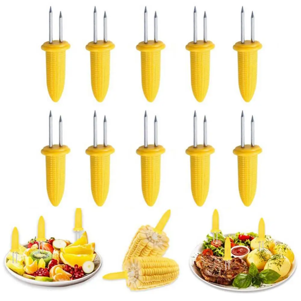 10Pcs Stainless Steel Corn Forks On The Cob Holders Set For Skewers BBQ Twin Prong Sweet Corn Holder For Home Kitchen Tool images - 6