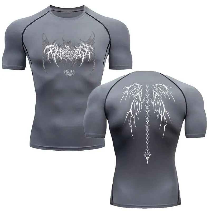Y2K Compression Shirt Men Fitness Gym Skeleton Sport Running T-Shirt Rashgard Tops Tee Quick Dry Short Sleeve T-Shirt For Men 5