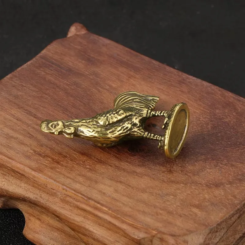 Antique Copper Blessing Cock Figurines Miniatures Desktop Ornament Vintage Lucky Animal Chicken Statue Decors Crafts Accessories