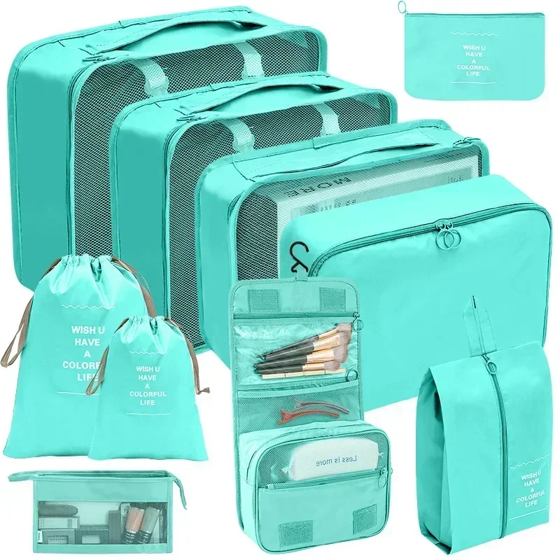 8/9/10 Pcs Set Travel Bag Organizer Compression Packing Cubes Suitcase Luggage Organizers Travel Organizer Traveling Shoe Bags 5