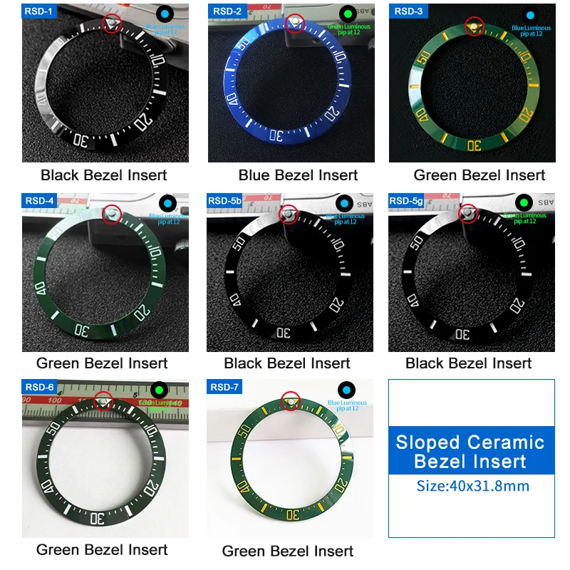 Geneigte Keramik lünette Einsatz Slopping Lünette 40*31,8mm für Meeres bewohner Mod Uhren teile (keine leuchtenden)