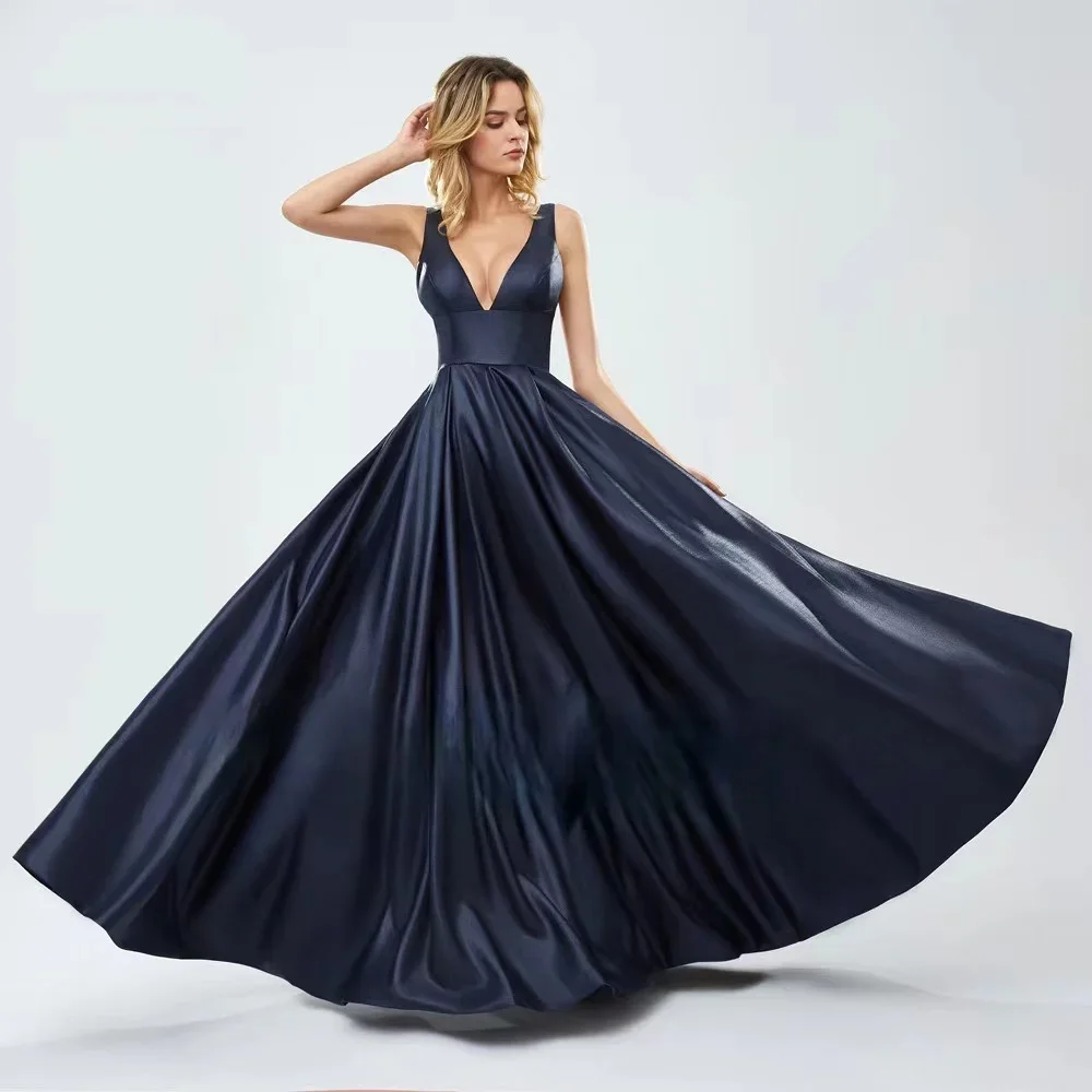 

V Neck A-Line Long Backless Prom Dresses See Vestidos De Fiesta Elegantes Para Mujer 2023 Sexy Evening Dress Party