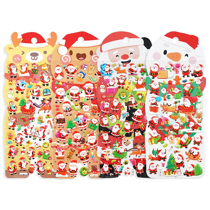 

1Sheet Christmas Santa Claus Stickers Cartoon Xmas Snowman Elk 3D Puffy Stickers Toy DIY Stationery Festival Decor for Kids Gift