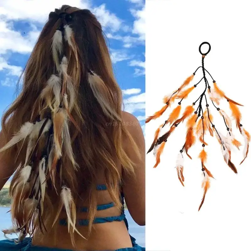 

Bohemian Feather Headband with Fixed Rope Hair Bands Women Girl Weaving Hair Accessories Hair Decoration Cosplay