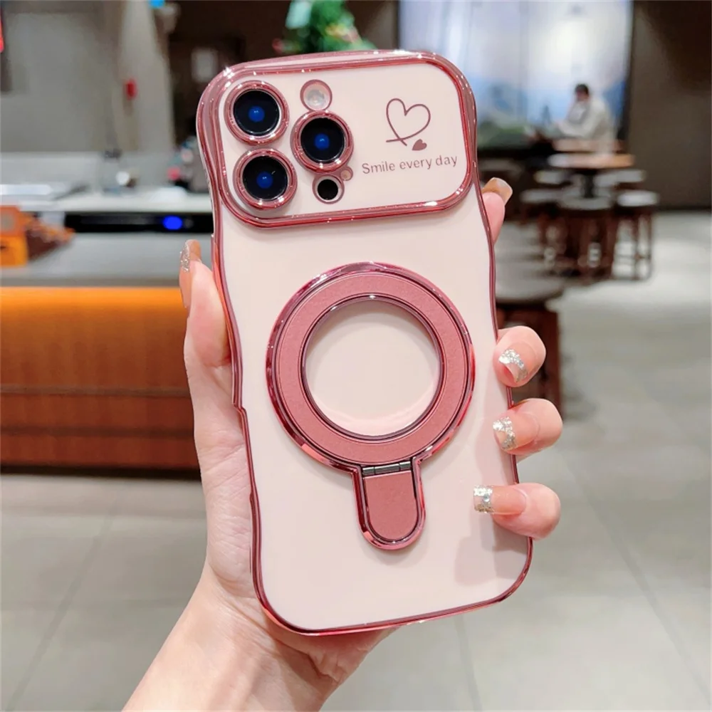 Wave Curly Magnetic Phone Case with Ring Stand – Plating Soft Silicone Cover