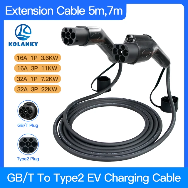 Type 2 to Type 2 5m EV Charging Cable 32A 22kW Three Phase - w