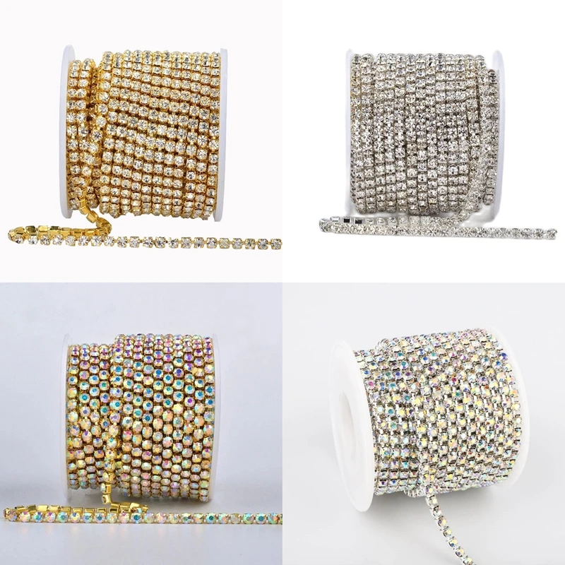 Gold Rhinestones Crystal Sew Copper Rhinestones Chain Glass