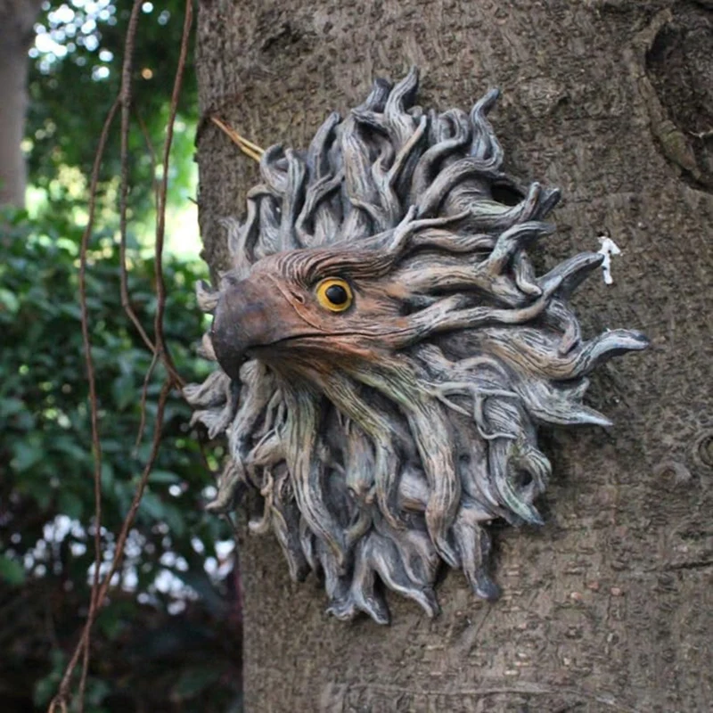 Resin Crafts Bark Eagle Face Tree Hanging Garden Pendant Outdoor Garden Decorations