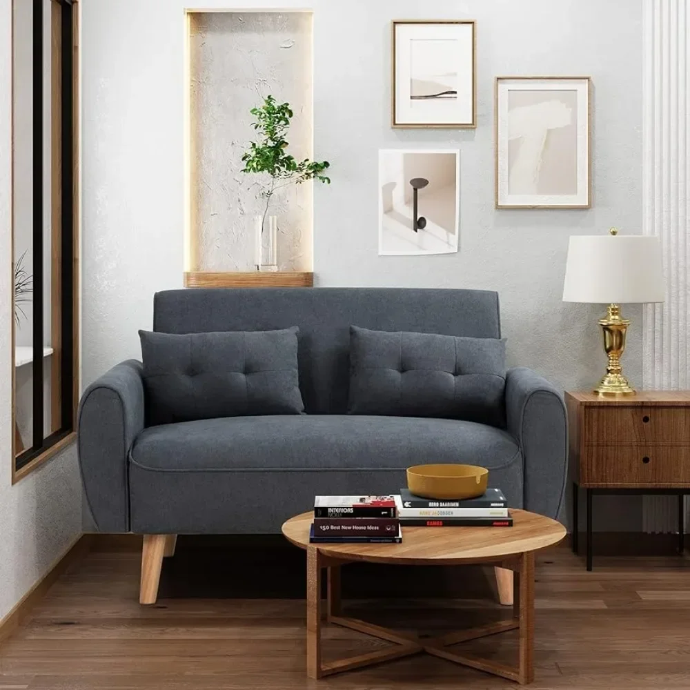 

living room sofas 47" Loveseat Wood Sofa, Brown, Easy Assembly, Comfortable Cushions couch sofas