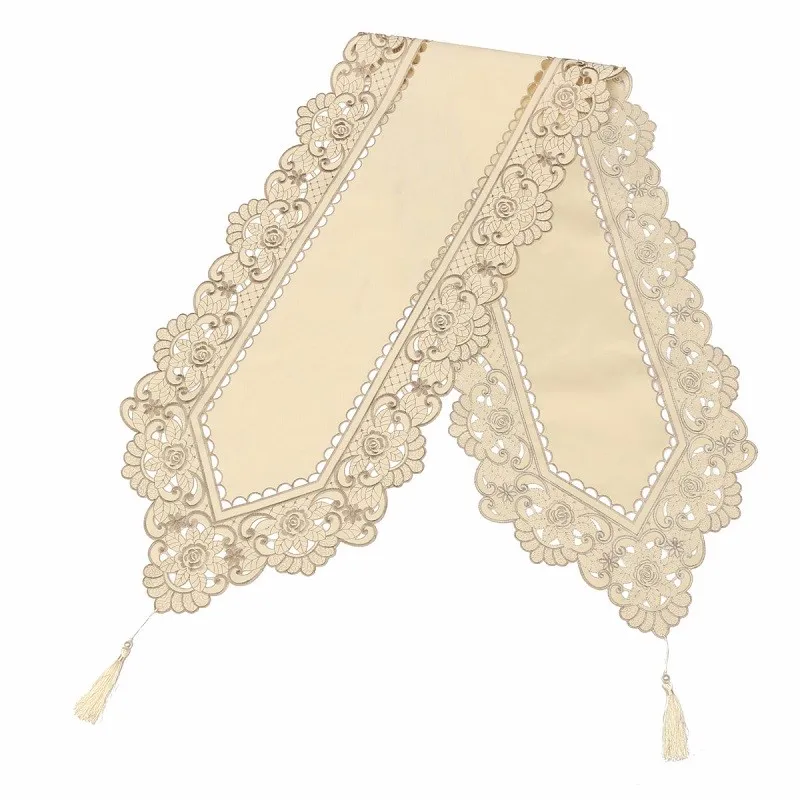 Pastoral Embroidery Hollow Flower Table Runner Mat Embroidered Floral Cutwork Tablecloth Covers Rectangle Flower Table Runners