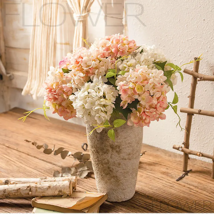 

46cm Silk Hydrangea Heads with Stems,Ivory White Artificial Flower Heads DIY Wedding Centerpiece Home Party Baby Shower Decor