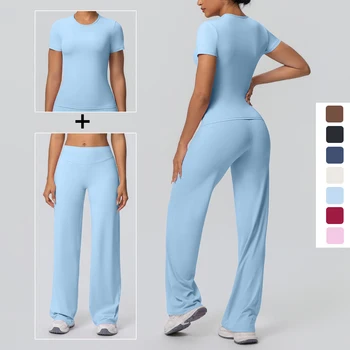 Fitness Sports Workout Yoga Set for Women Naked Feel Slim Casual Workout Top T-Shirt Quick Drying Push Up Running Pants Yoga Set