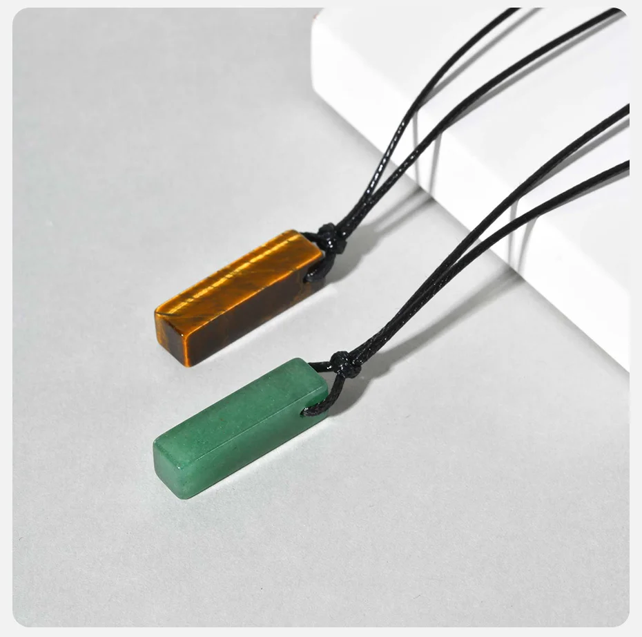 Vnox Halskette mit schwarzem Wachsseil, Naturstein-Anhänger, grüner Dongling-Tigerauge-Anhänger, verstellbarer Lederband-Schmuck für Männer Ihn – Detail 6