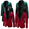 High-grade Men Luxury Gold Velvet Suit Single-button Loose Jacket Black Green Burgundy Male Wedding Party Dress Plaid Blazers