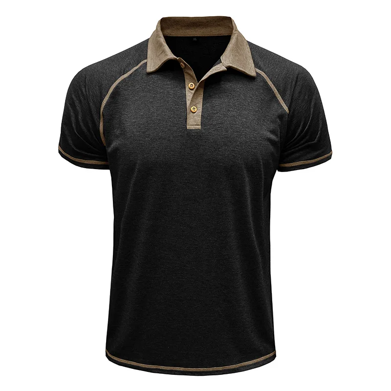 Modisches graues Herren-Poloshirt mit kontrastierenden blauen Details, ideal für Freizeitsport und halbformelle Anlässe – Detail 28