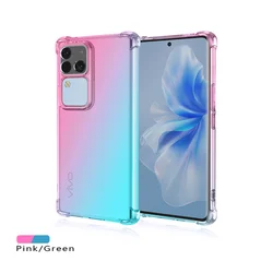 Shockproof Gradient Airbag TPU Protective Phone Case for VIVO V27 Pro (Pink Green)