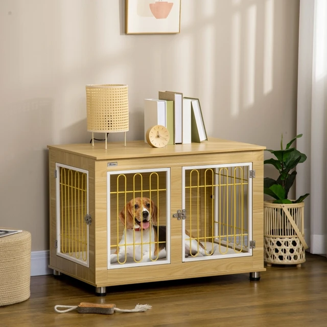 Meuble Cage Chien Intérieur Bois: Caisse en Métal pour Moyen Chien Maison  avec