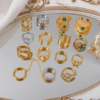 2025 Trend Statement Finger Rings Women Party Decoration Wholesale Vintage Geometric Stainless Steel Ring Wedding Jewelry Gift