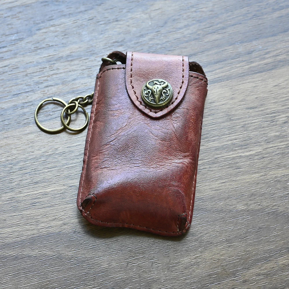 Leder Auto Schlüssel Fall Gürtel Tragen Smart Gürtel Tasche Tragbare Schlüssel Fall Retro Faltig Top Schicht Rindsleder Schlüsselanhänger Halter – Detail 1